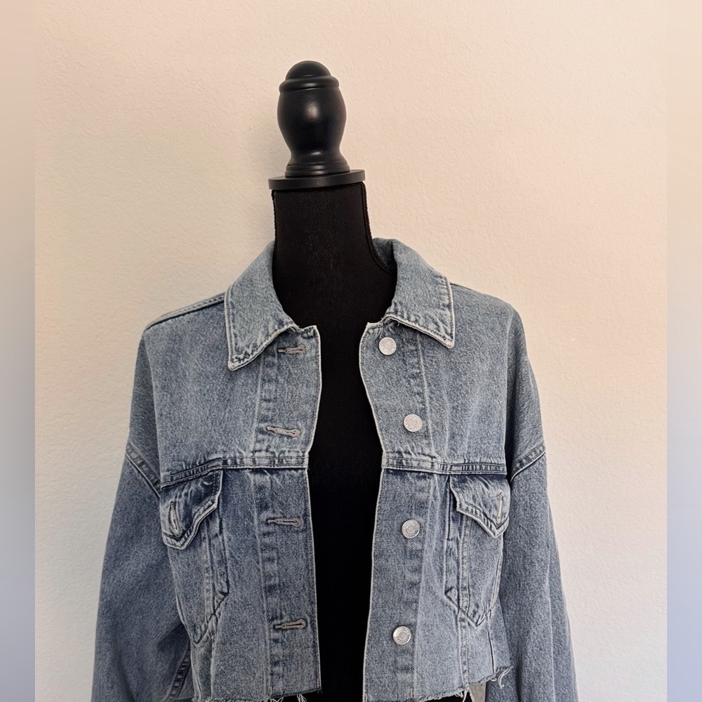 Zara Blue oversized Cropped Denim Jacket - Picture 4 of 9